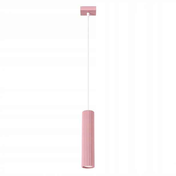 Sollux Lighting závěsná lampa růžová rýhovaná tuba gu10 1x10w
