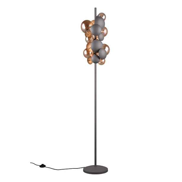 Stojací lampa se skleněným stínidlem v šedo-zlaté barvě (výška 155 cm) Bubble – Trio Select