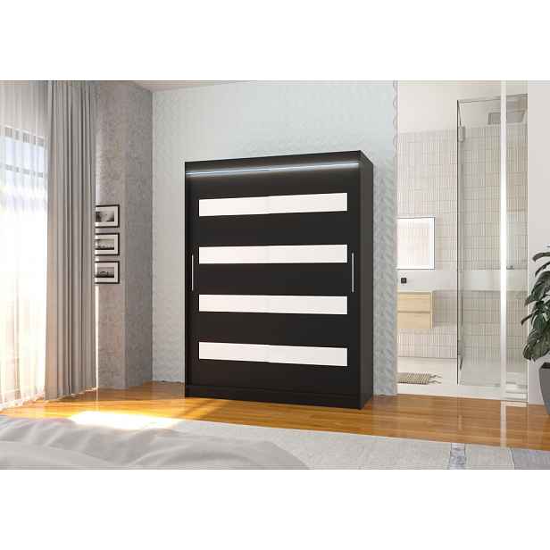 Šatní skříň s LED osvětlením 150 cm DAKTIS - černá / bílá