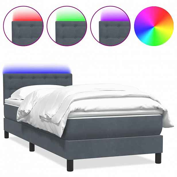 vidaXL Box spring postel s matrací a LED tmavě šedá 80x210 cm samet