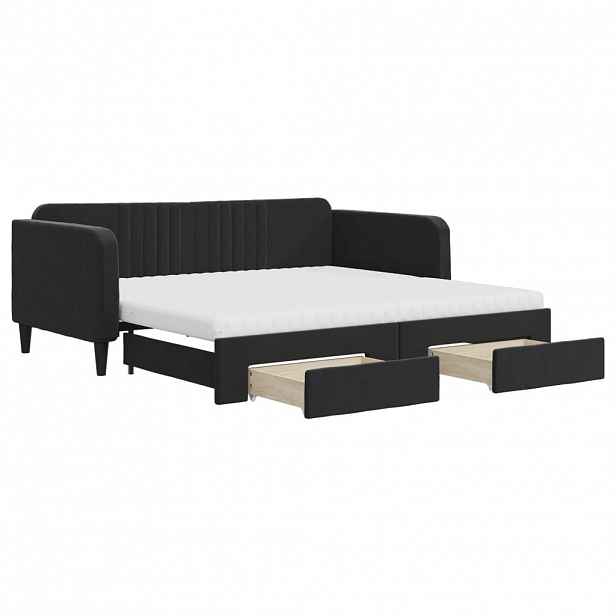 vidaXL Válenda s přistýlkou a zásuvkami černá 90 x 190 cm samet