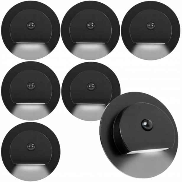 7 X Černá Led Schodišťová Lampa, Schodišťové Osvětlení, Senzor Pohybu Soumraku