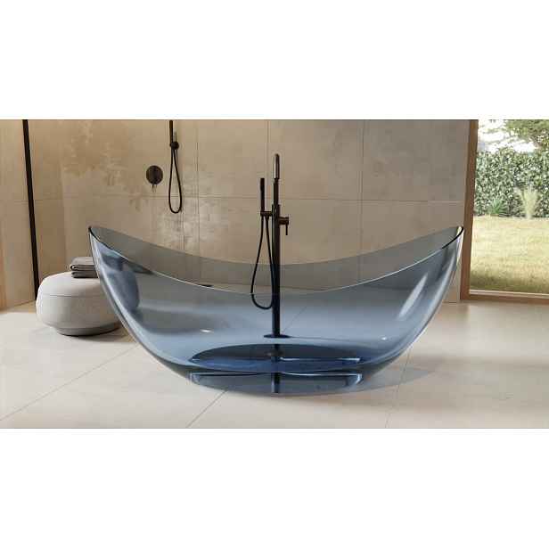 BESCO Volně stojící vana AXYA ze syntetické pryskyřice — Barva - Modrá, Barva sifonu - Černá, Rozměr vany - 180 × 80 cm