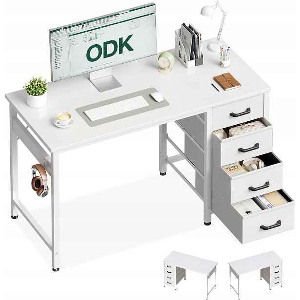 Počítačový stůl Odk 100 x 48 x 75,7 cm 4 zásuvky, bílá barva s úchytkou