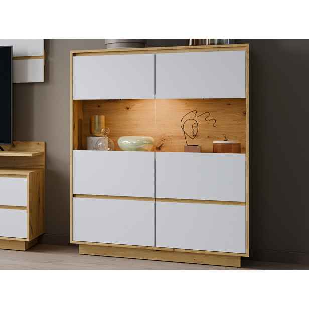 Široká vitrína Foggia, 114 cm, dub artisan/bílá