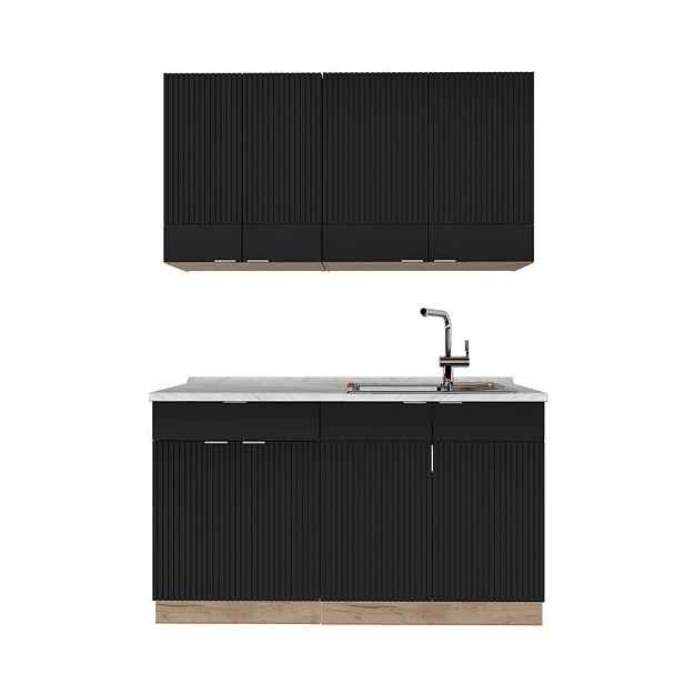 Vicco JEDNOTKOVÁ KUCHYNĚ Fame-Line Černý pruhovaný/zlatý dub 140 cm , PD Mramor