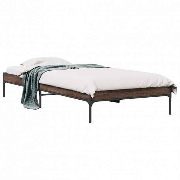 vidaXL Rám postele hnědý dub 75 x 190 cm kompozitní dřevo a kov