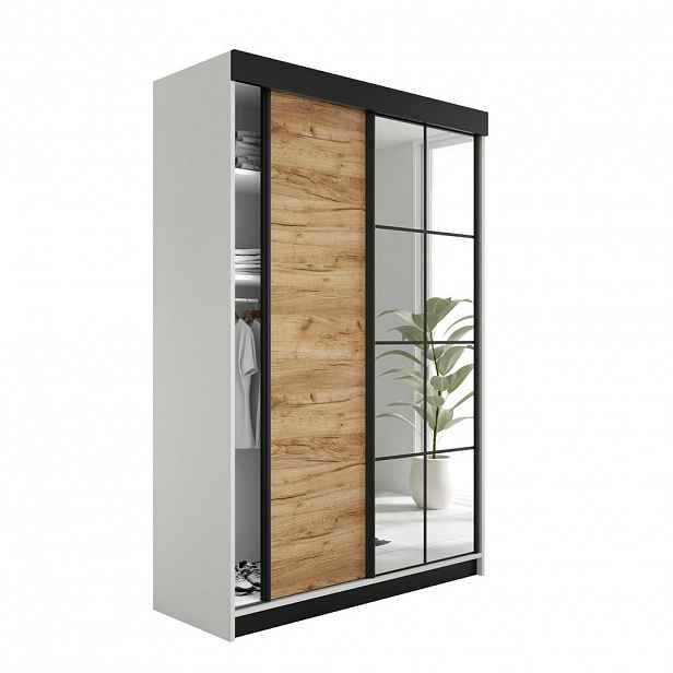 Kier Furniture POSUVNÁ ŠATNÍ SKŘÍŇ LAMARO - 138x205x59 - Bílá & Dub Craft