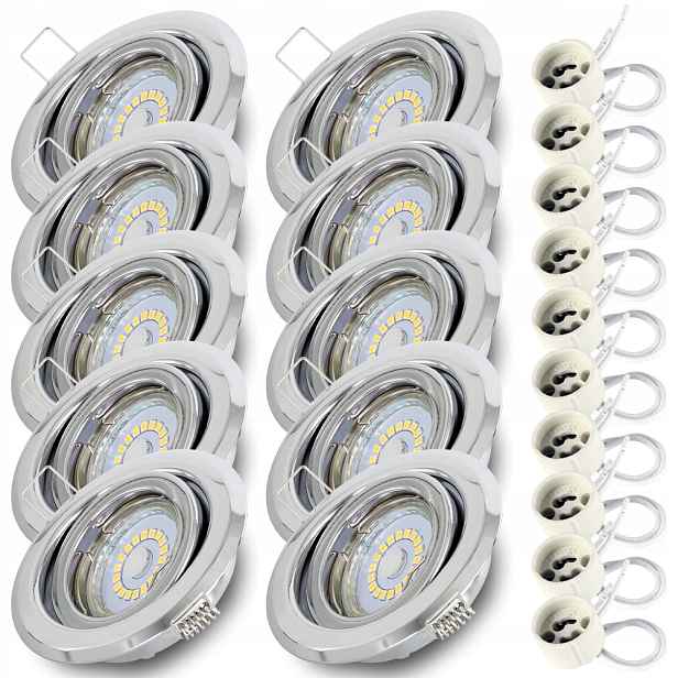 10 x Kulaté Stropní Svítidlo Halogenové nastavitelné svítidlo Chrom Led žárovka GU10 5W teplá