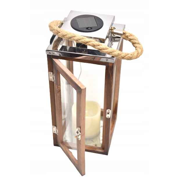 Velká Solární Lampa Dřevo Sklo