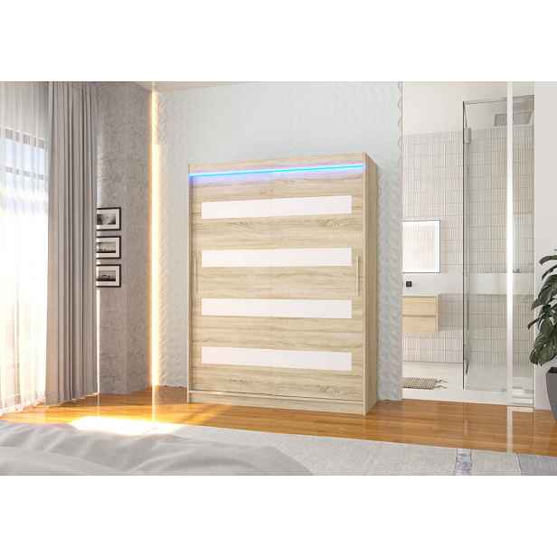 Šatní skříň s LED osvětlením 150 cm DAKTIS - dub sonoma / bílá