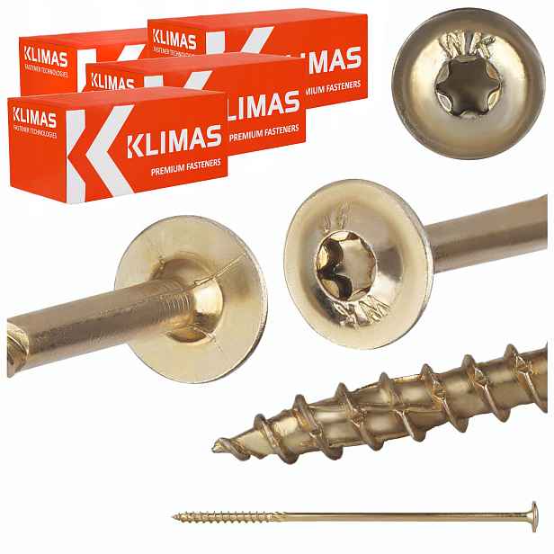 Tesařské vruty Torx 10x280 mm 100 ks talířové na dřevo Klimas Wkcp