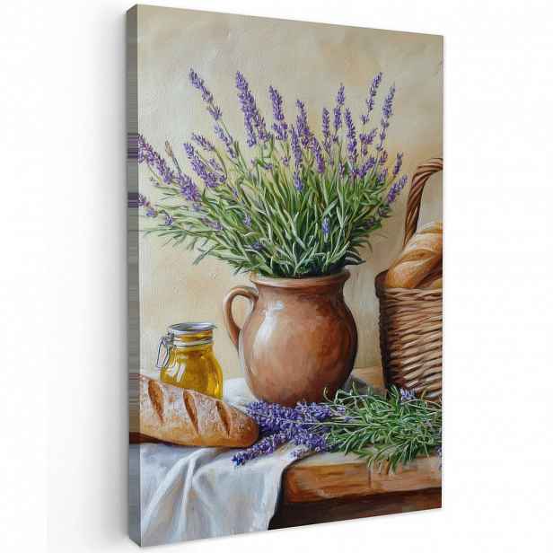 MuchoWow OBRAZ NA PLÁTNĚ Levandule - Chléb - Zátiší 40x60 cm