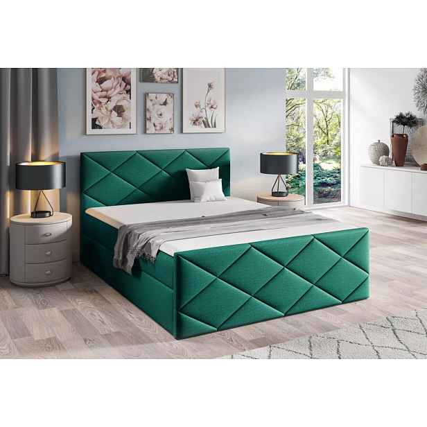 Postel s matrací a roštem HALKA - 140x220, zelená 1 + topper ZDARMA