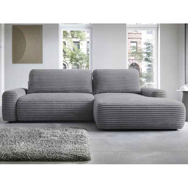 Rohová sedačka Cord, dýmově šedá strukturovaná látka, pravý roh