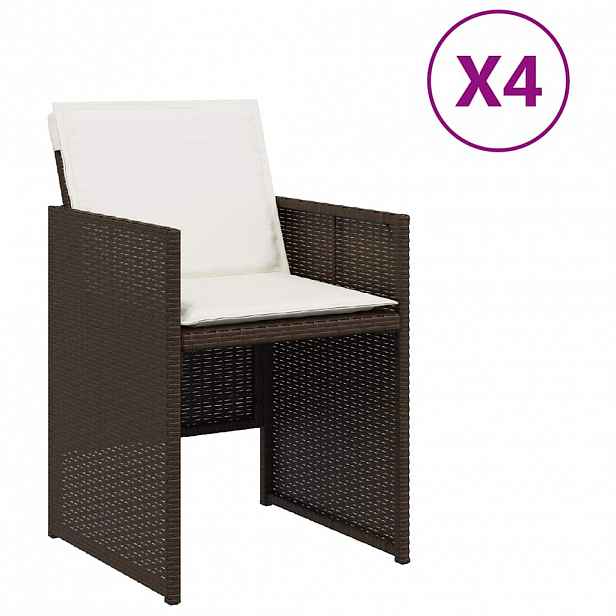 vidaXL Zahradní židle s poduškami 4 ks hnědé polyratan
