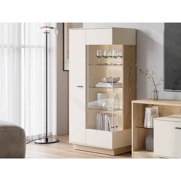 Vitrína Meolo 75 cm, dub cremona/béžový kašmír