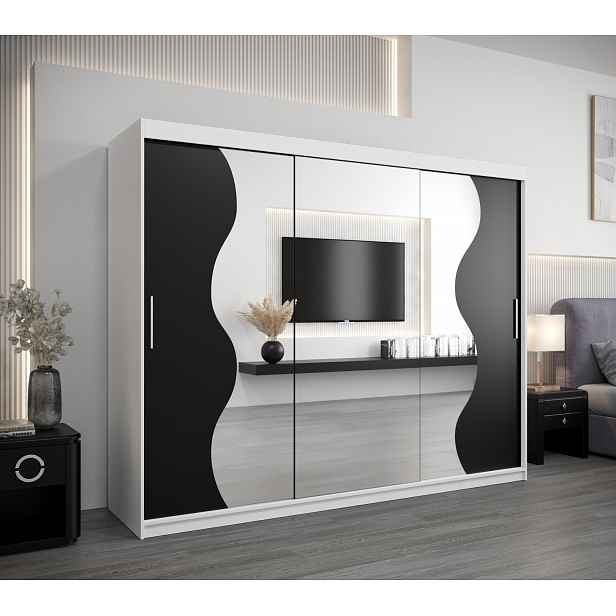 Šatní skříň ROZALIE - šířka 250 cm, bílá / černá