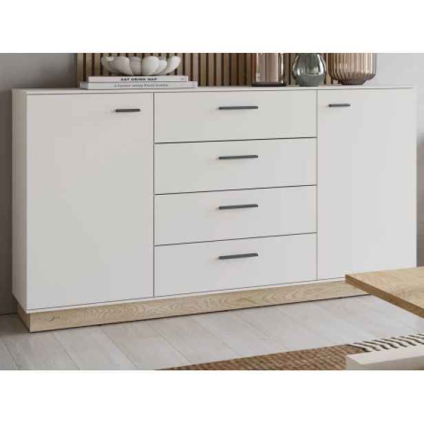 Široká komoda se zásuvkami Meolo 155 cm, dub cremona/béžový kašmír