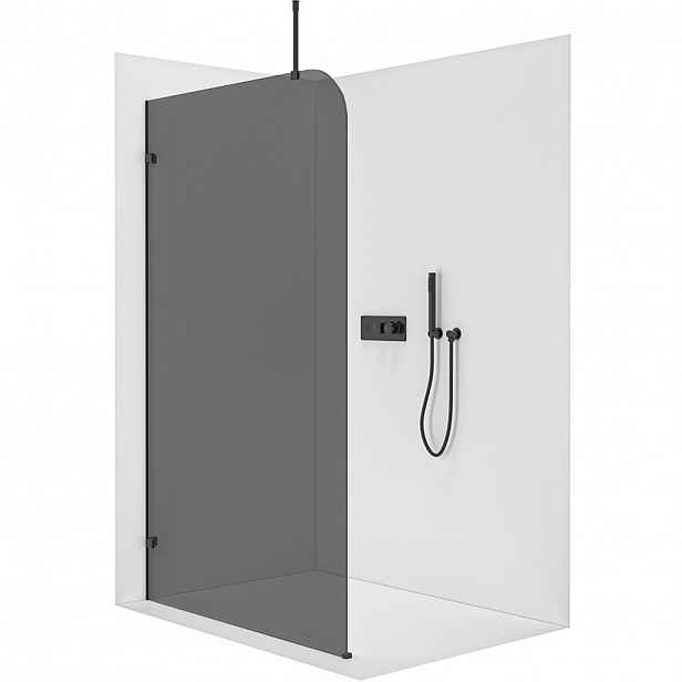 Sprchová zástěna Walk-in Orbis Top Round L/P - 8 mm - kulatá vzpěra - černá matná, grafitové sklo - 150x200 cm