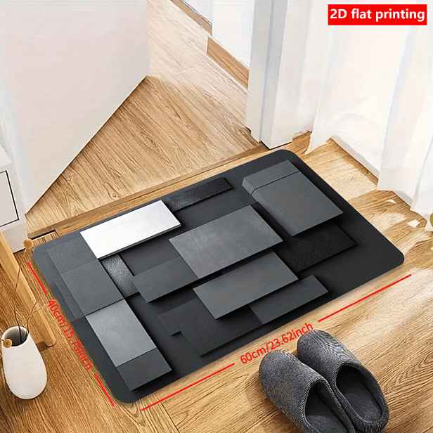 TEMU 2D plochý tisk, 1 ks moderní abstraktní geometrická rohožka - monochromatická šedá a černá tištěná rohožka, pohodlná, měkká, omyvatelná, vhodná