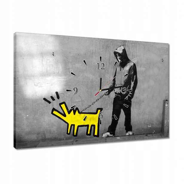 Hodiny 60x40 Banksy pejsek