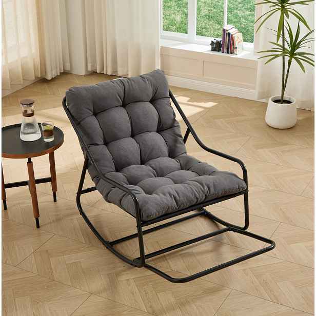 OKWISH HOUPACÍ křeslo 75/116/82 cm černo-šedé z oceli s hustým polstrováním