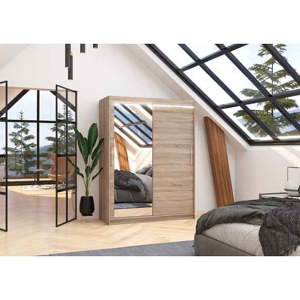 Skříň se zrcadlem a LED osvětlením 150 cm DAKRIA - dub lanýž