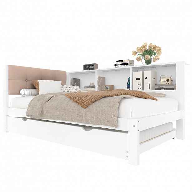 CHICFURN POSTEL S VÝSUVNÝM LŮŽKEM 90/200 cm a 90/190 cm v bílé barvě s LED a USB