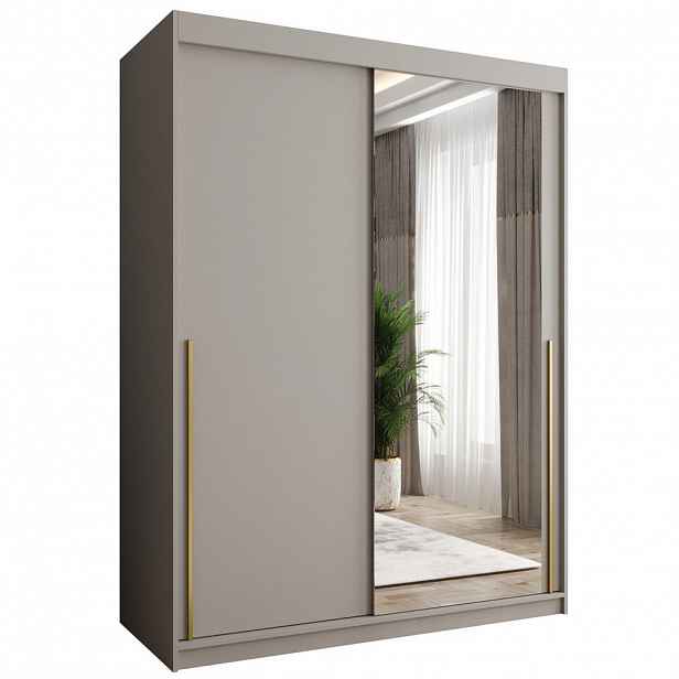 Home Collective SKŘÍŇ S POSUVNÝMI DVEŘMI se zrcadlem, šířka 150 cm, kašmírová se zlatým úchytem