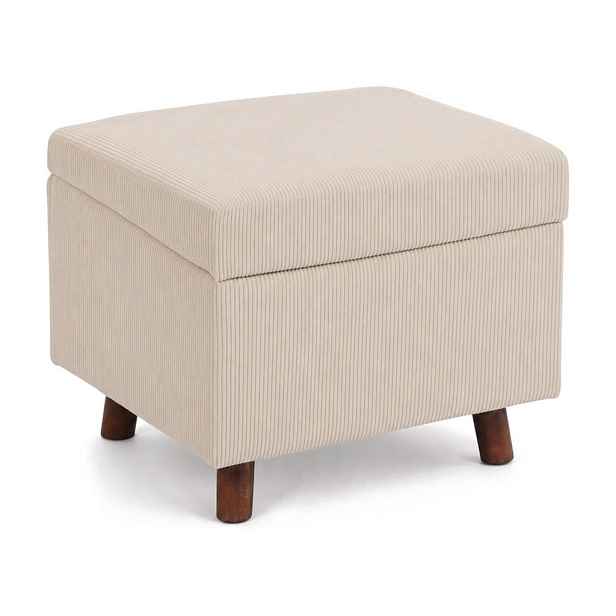Relaxdays TABURET Béžový manšestr s úložným prostorem 40 cm