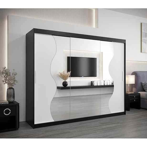 Šatní skříň ROZALIE - šířka 250 cm, černá / bílá