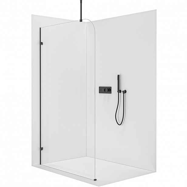Sprchová zástěna Walk-in Orbis Top Round L/P - 8 mm - kulatá vzpěra - černá matná, transparentní sklo - 110x200 cm