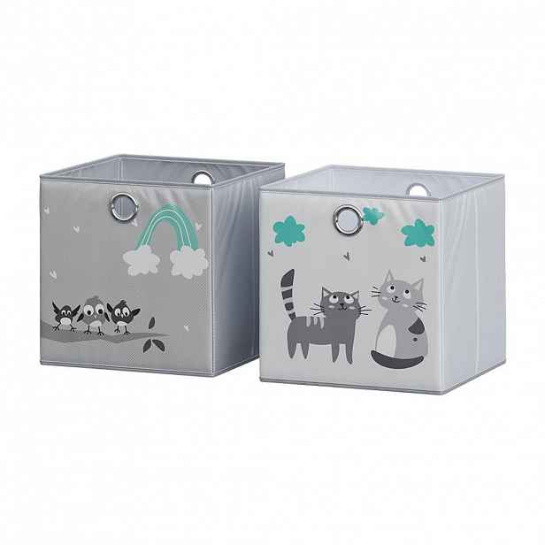 Vicco SKLÁDACÍ BOX Šedá (kočky a ptáci) 30 x 30 cm (motiv koček a ptáků)