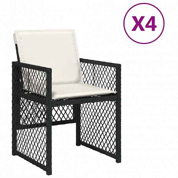 vidaXL Zahradní židle s poduškami 4 ks černé polyratan