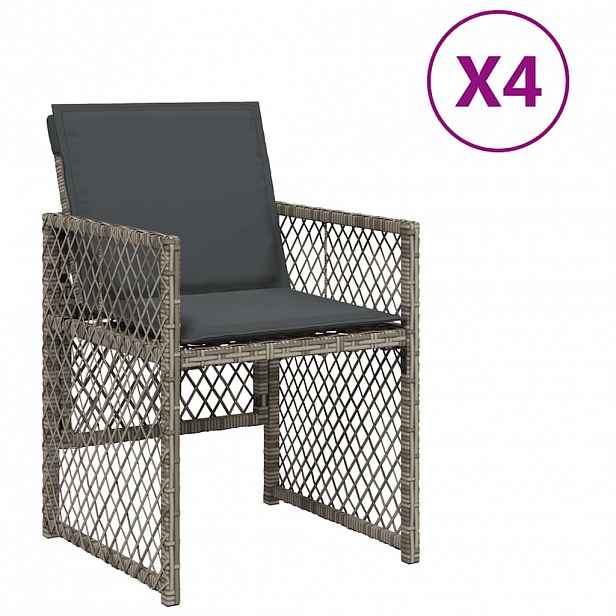 vidaXL Zahradní židle s poduškami 4 ks polyratan šedé