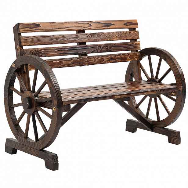 OKWISH ZAHRADNÍ lavice 105,5/56/79 cm hnědá ze dřeva s područkami ve tvaru kola