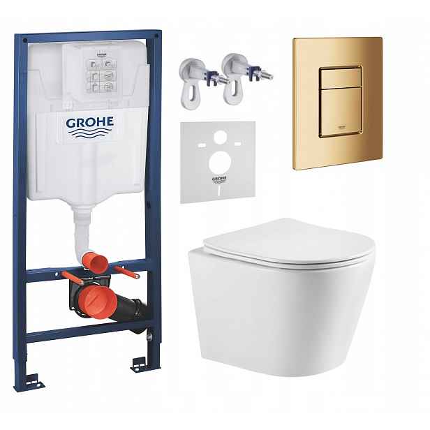 Podomítkový Wc set Grohe s mísou Jess a zlatým tlačítkem Fresh