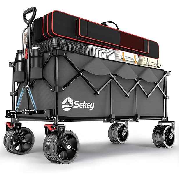 Sekey XXXL skládací plážový zahradní vozík, otočná kolečka, černý