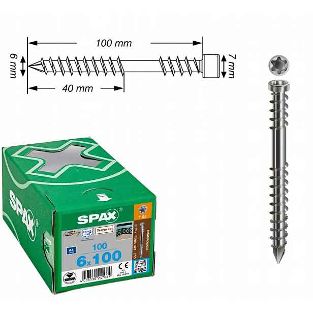 Šrouby do terasové desky ocel A4 Spax 6 x 100 mm 100 ks