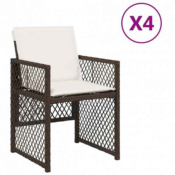 vidaXL Zahradní židle s poduškami 4 ks hnědé polyratan