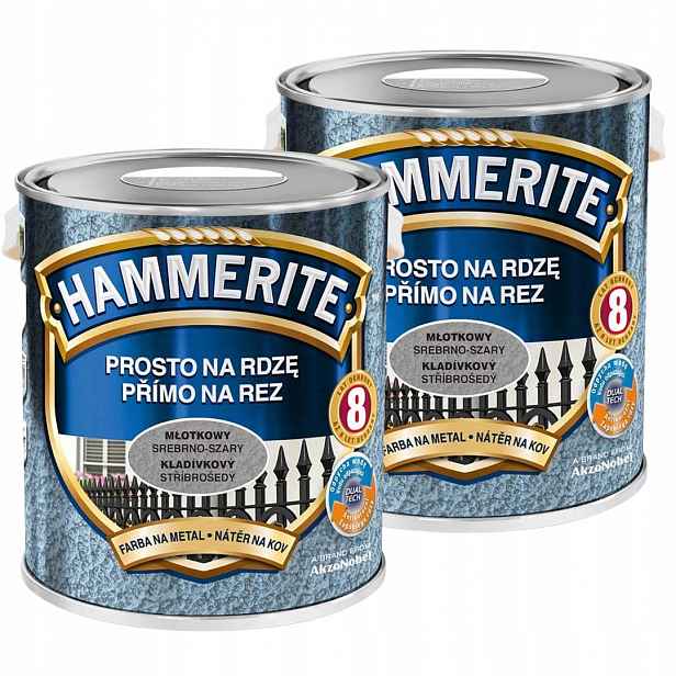 Hammerite Na Kov 5L Přímo Na Rez Kladívkový Srebno-šedý Set 2x2,5L
