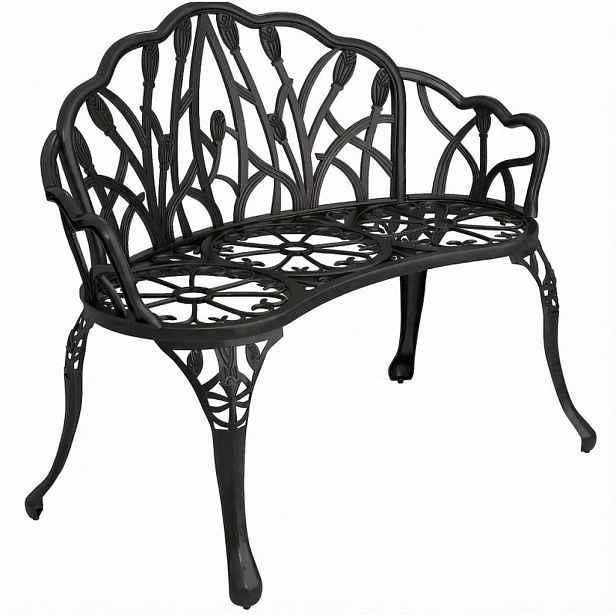 OKWISH ZAHRADNÍ lavice 99/57/78 cm černá z hliníku s květinovým vzorem pro 2 osoby