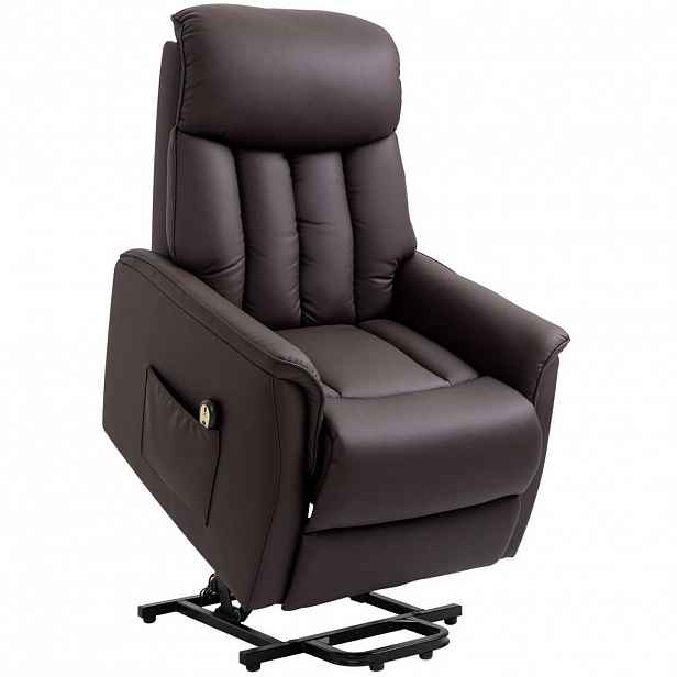 Redom POLOHOVACÍ křeslo 80/94/104 cm s elektrickou funkcí vstávání a polohováním, pěnové polstrování, Hnědá