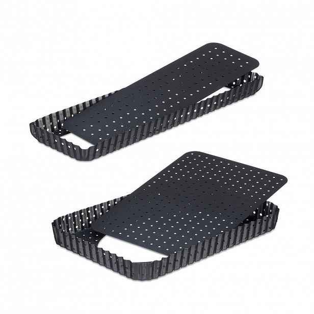 Relaxdays FORMA Antracit 2ks-Set uhlíková ocel nepřilnavá perforovaná vyjímatelné dno 31x21 cm