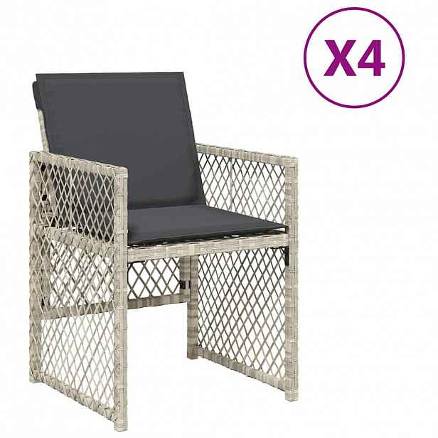 vidaXL Zahradní křesla s poduškami 4 ks světle šedá polyratan
