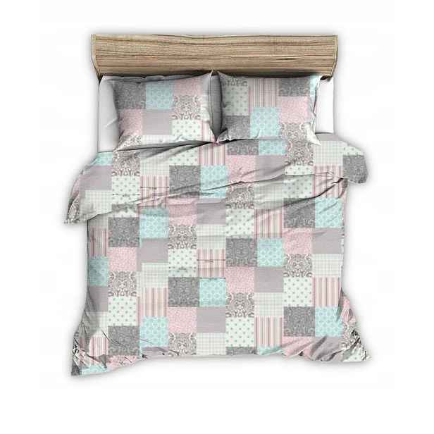 Krepové povlečení 160x200 vzor růžová tyrkysová kostkovaná patchwork