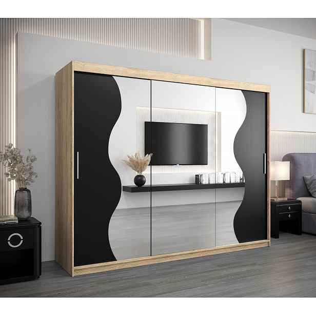 Šatní skříň ROZALIE - šířka 250 cm, dub sonoma / černá