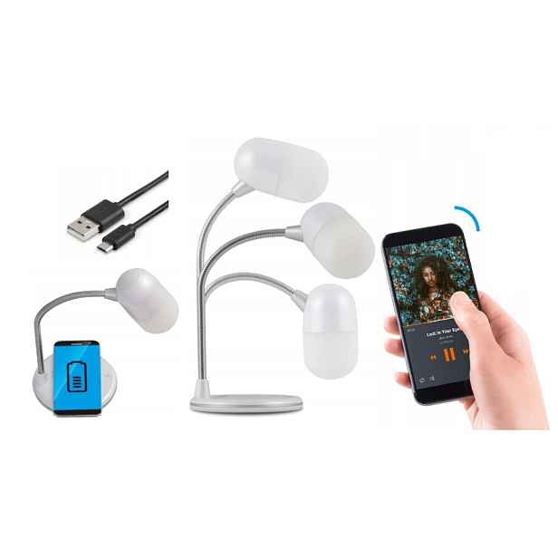 Stolní Led stolní lampa TechniSat Bluetooth reproduktor Nabíječka Qi Bílá