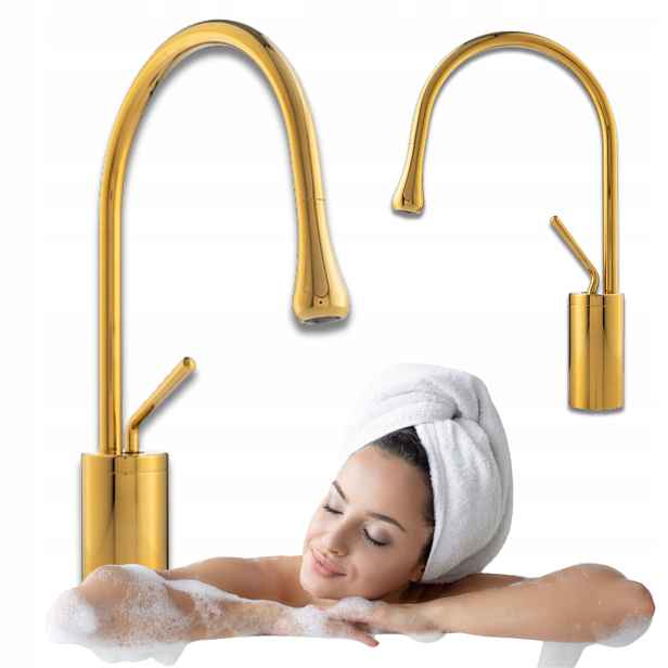 Umyvadlová Baterie Luca Stojánková Otočná Výtokové Ramínko Perlátor S-1192G Zlatá